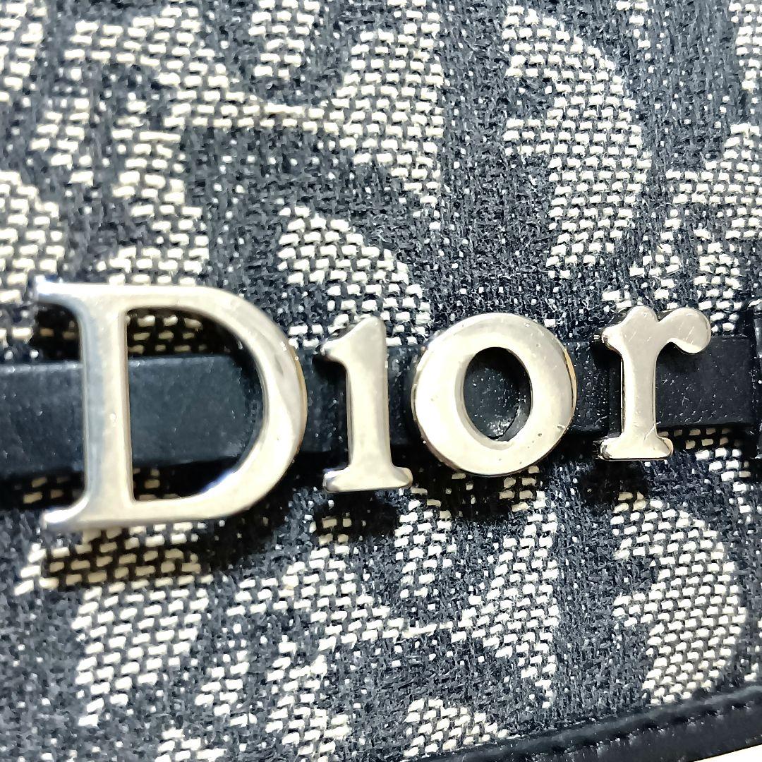 クリスチャンディオール　二つ折り財布　キャンバス　レザー　シルバーロゴ　正規品