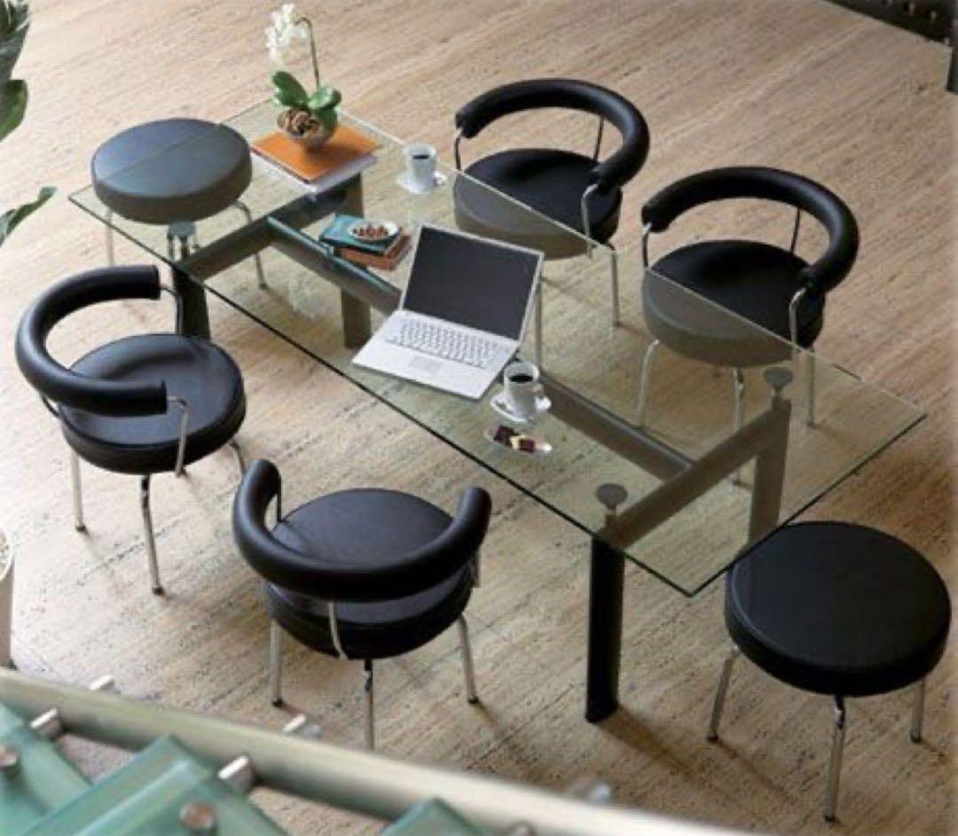 【LC6 ★引取り限定】ガラス天板ダイニングテーブル　リプロダクト品