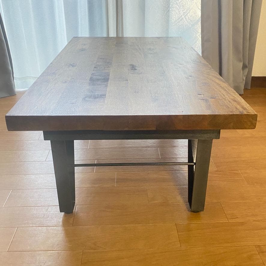 トロリーテーブル センターテーブル ローテーブル レトロ系 木製 鉄車輪付き