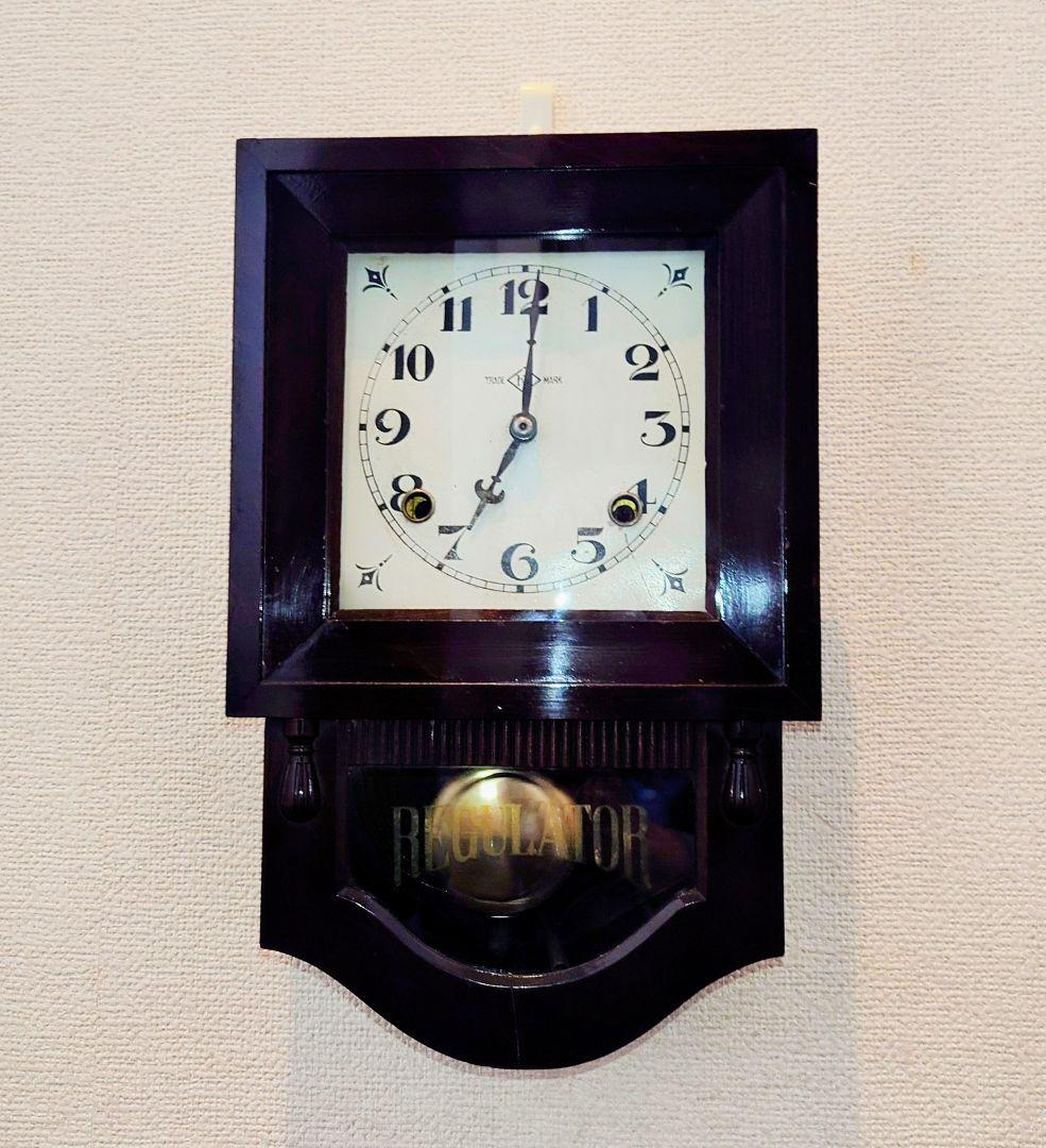 〈完動・美品〉今津菊次郎時計店　小さな角型変形ゼンマイ振り子時計 古時計