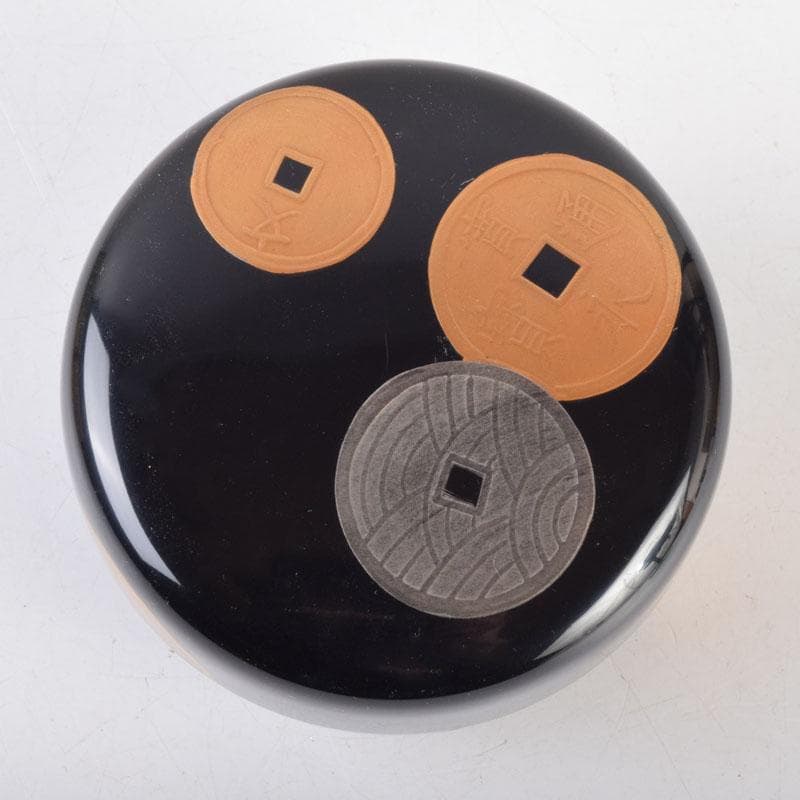 茶道具　蒔絵師　勝太郎造　古銭蒔絵　大平棗　共布共箱　V　8658