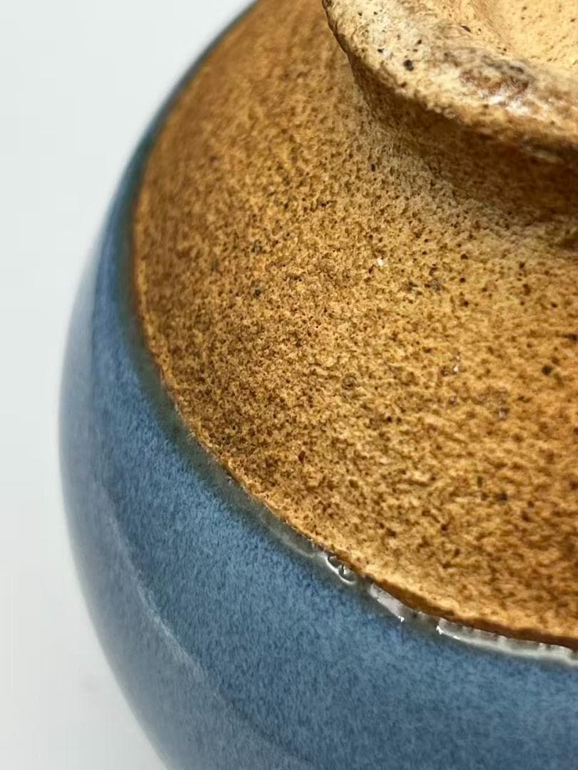 明时代 鈞窯　青磁 澱青月白釉紫斑 双糸耳香炉 水丞 香炉　茶道具(A-91)