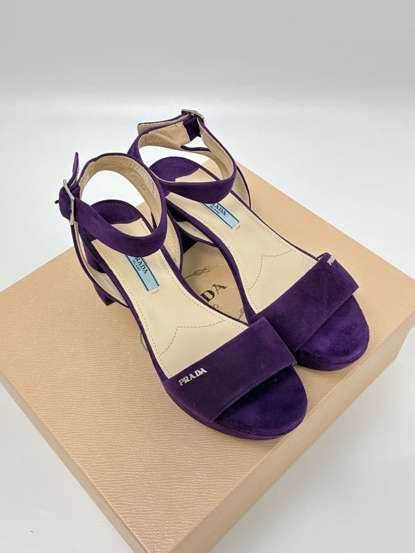 箱つき美品✨PRADA スウェードサンダルロゴ　チャンキーヒール　36 パープル