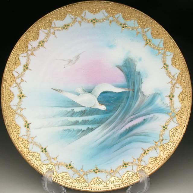 オールドノリタケ 金盛りジュール カモメ絵 プレート 27cm