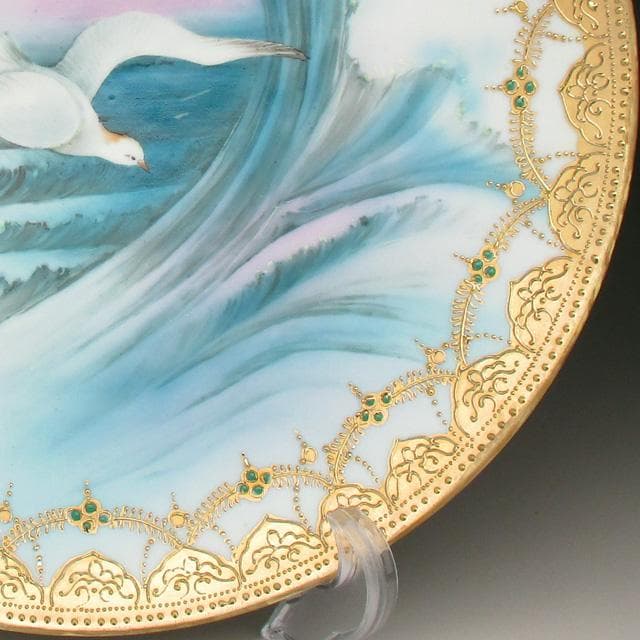 オールドノリタケ 金盛りジュール カモメ絵 プレート 27cm