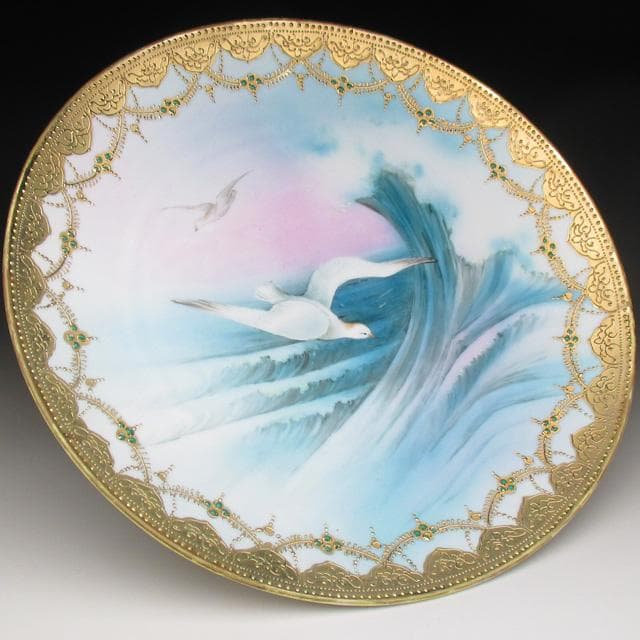 オールドノリタケ 金盛りジュール カモメ絵 プレート 27cm