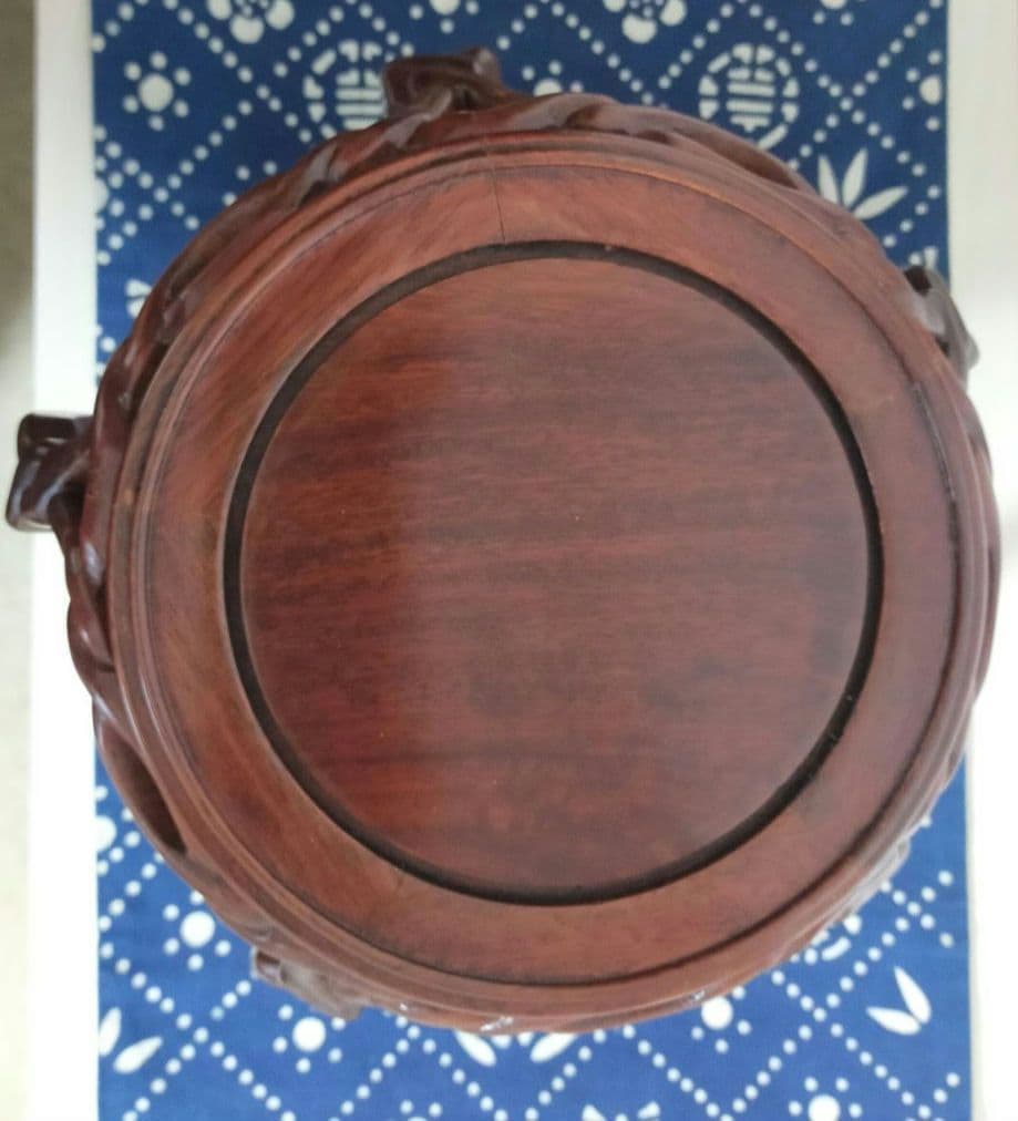 特価セール✨中国伝統工芸美術　唐木　透彫捻リ図　五足丸卓　丸中卓花台