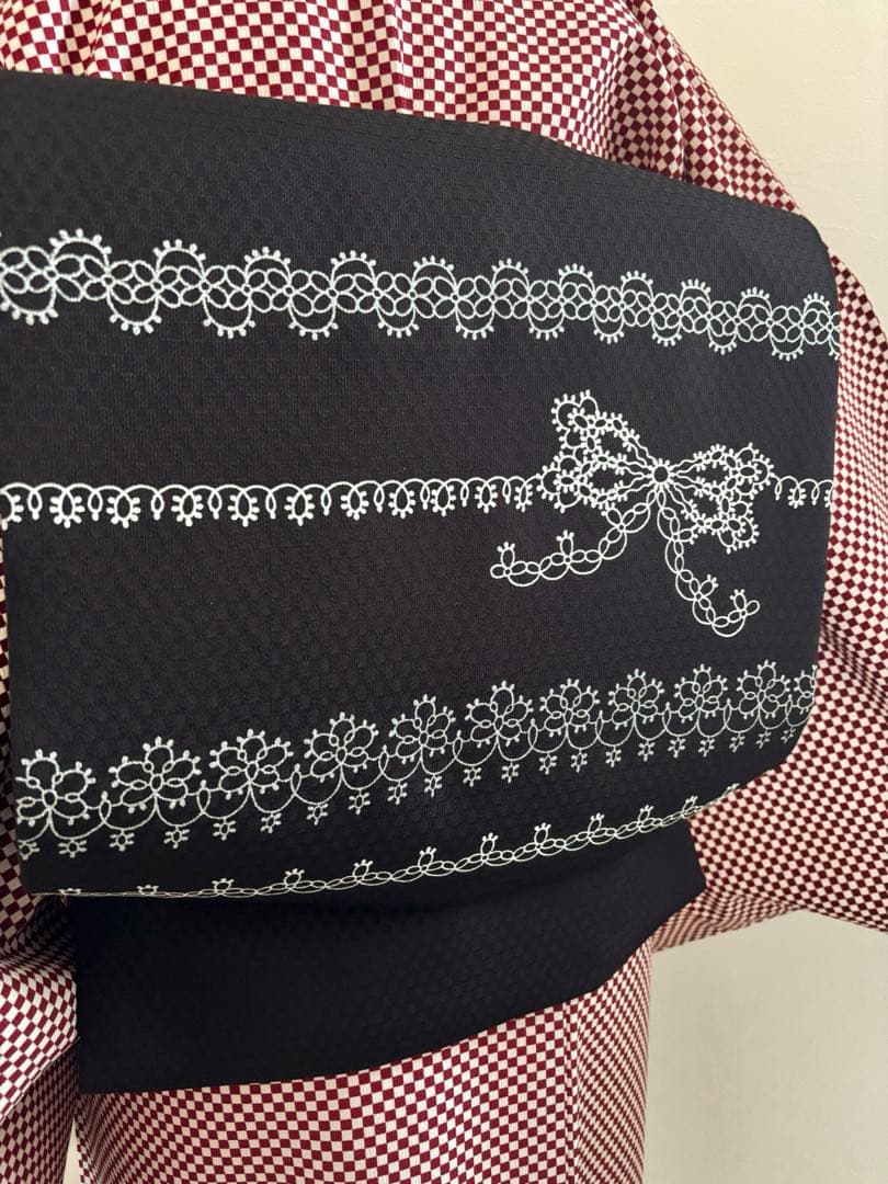 ワイヤーレース柄の名古屋帯　リボン