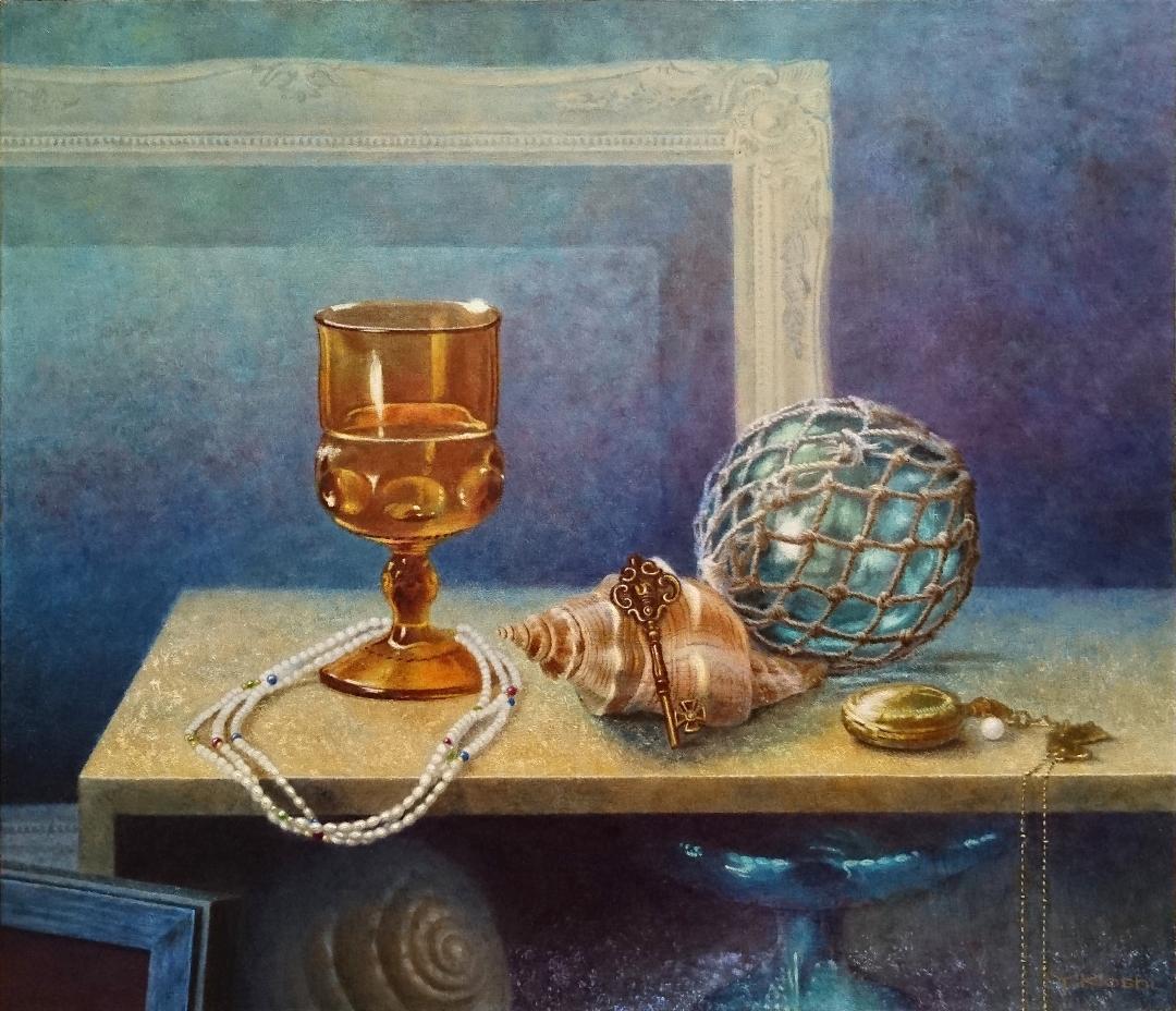 油絵 水底の夢【額付き】