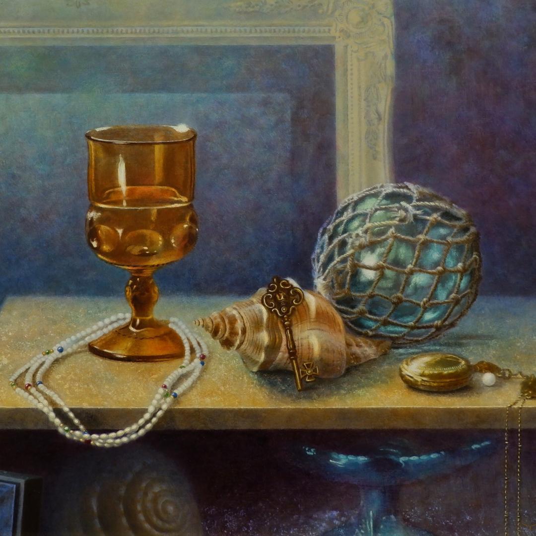 油絵 水底の夢【額付き】