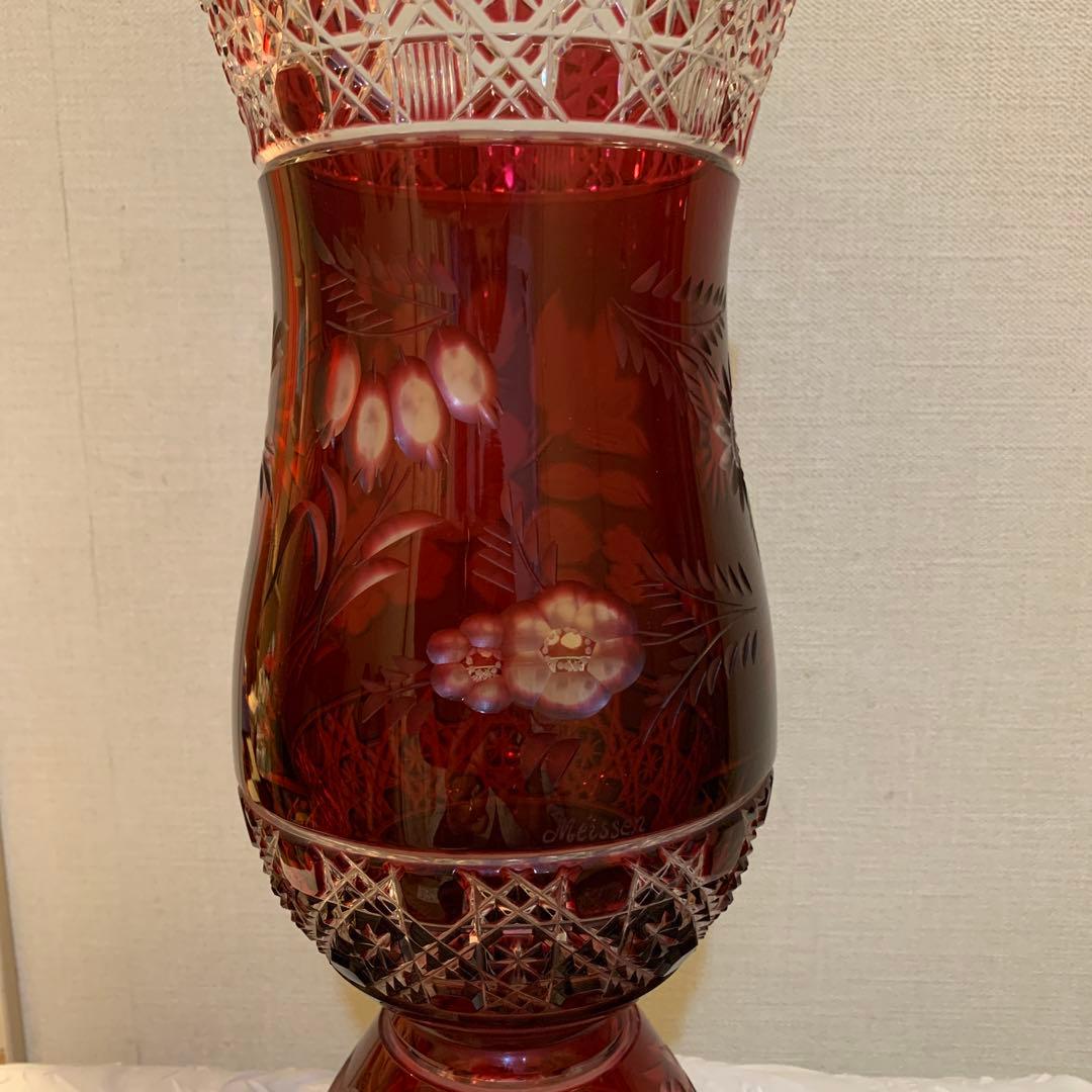 【Meissen】マイセン　クリスタル　赤フラワーベース　花瓶　★難あり！