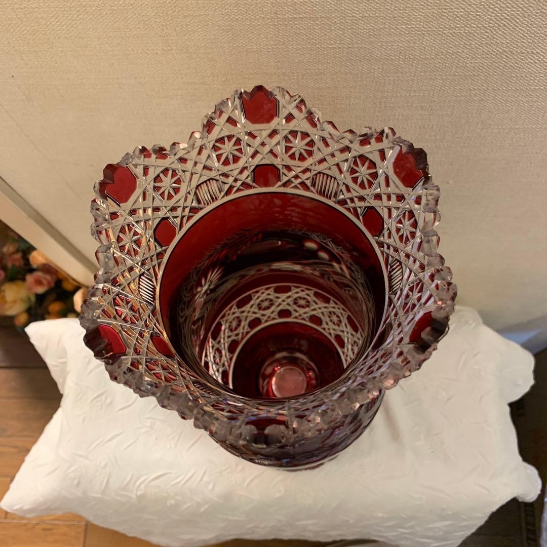 【Meissen】マイセン　クリスタル　赤フラワーベース　花瓶　★難あり！