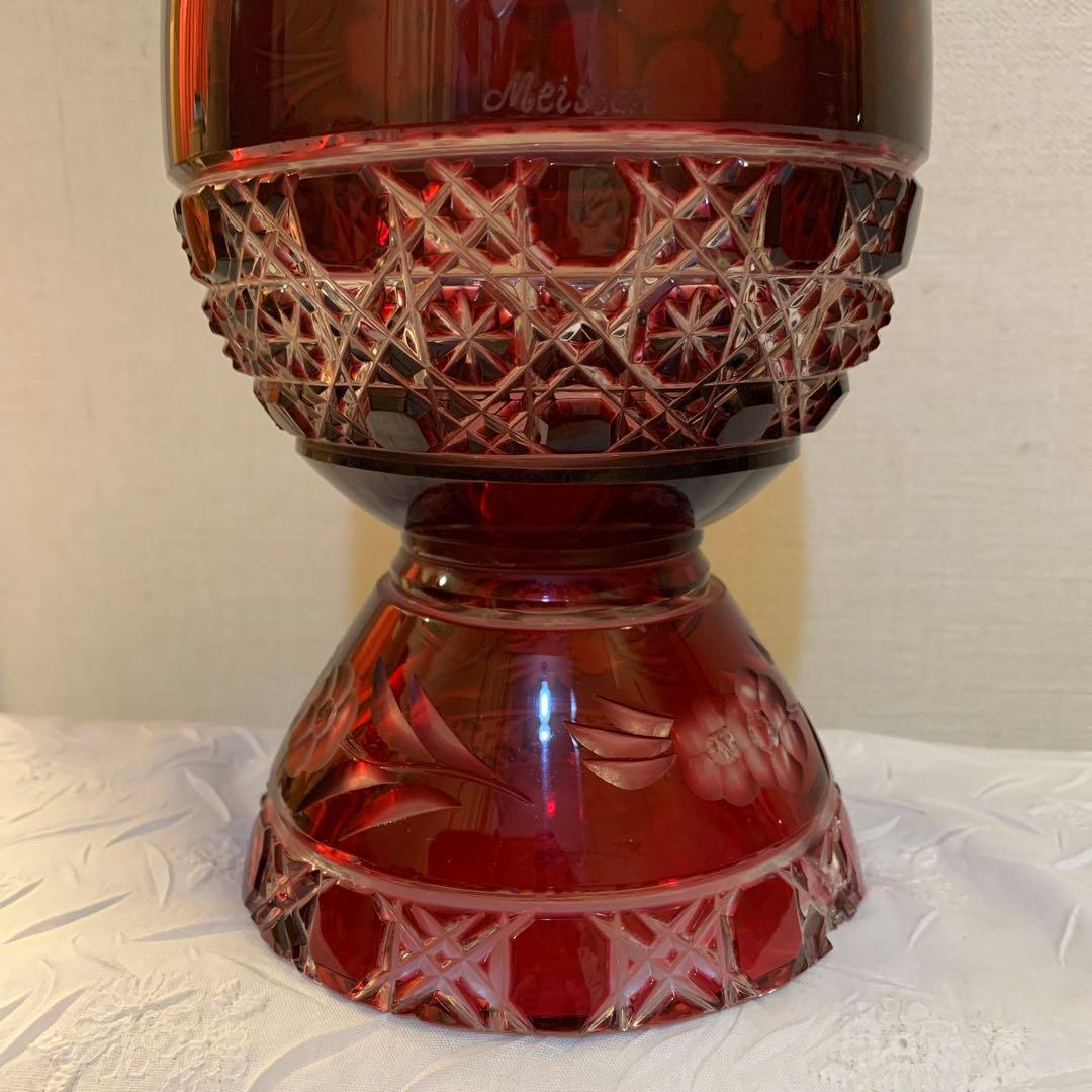 【Meissen】マイセン　クリスタル　赤フラワーベース　花瓶　★難あり！