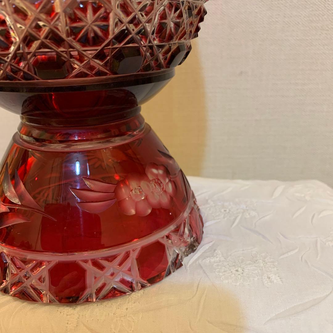 【Meissen】マイセン　クリスタル　赤フラワーベース　花瓶　★難あり！