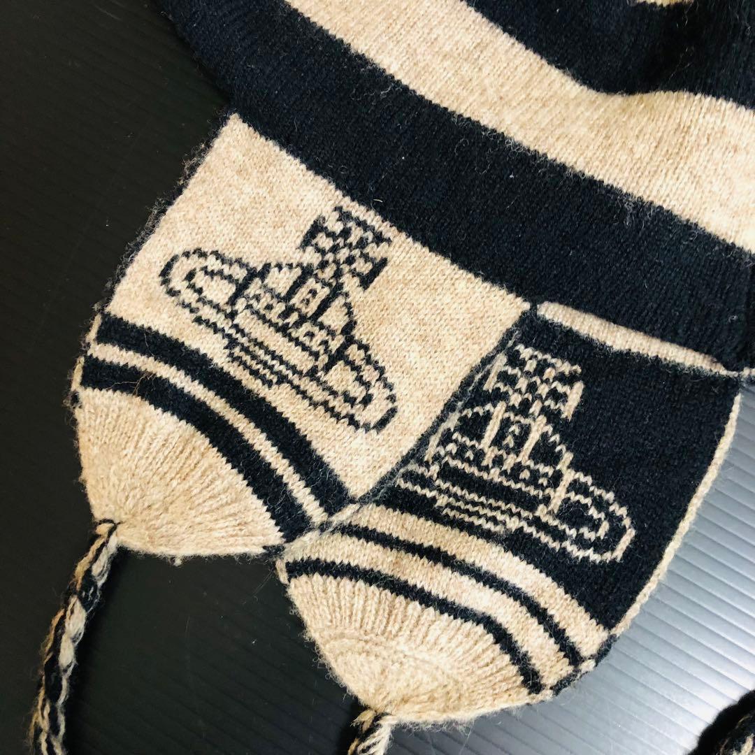 ヴィヴィアンウエストウッド　ニット帽　耳当て付き　ボーダ　ボンボンニットキャップ