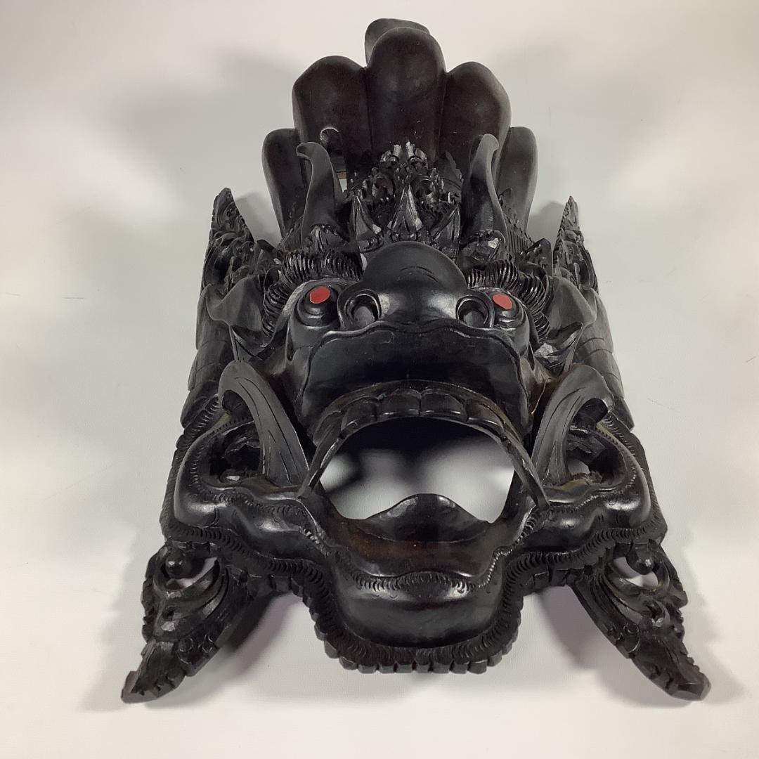 木彫 魔神面 壁掛け彫刻 重厚彫り 全長39.5cm 重量約1.15kg