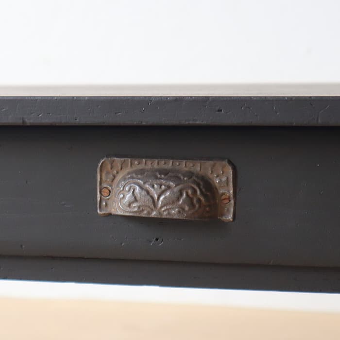 アンティーク ロクロ脚 引き出し付き ブラック 無垢材 文机 古家具 黒色