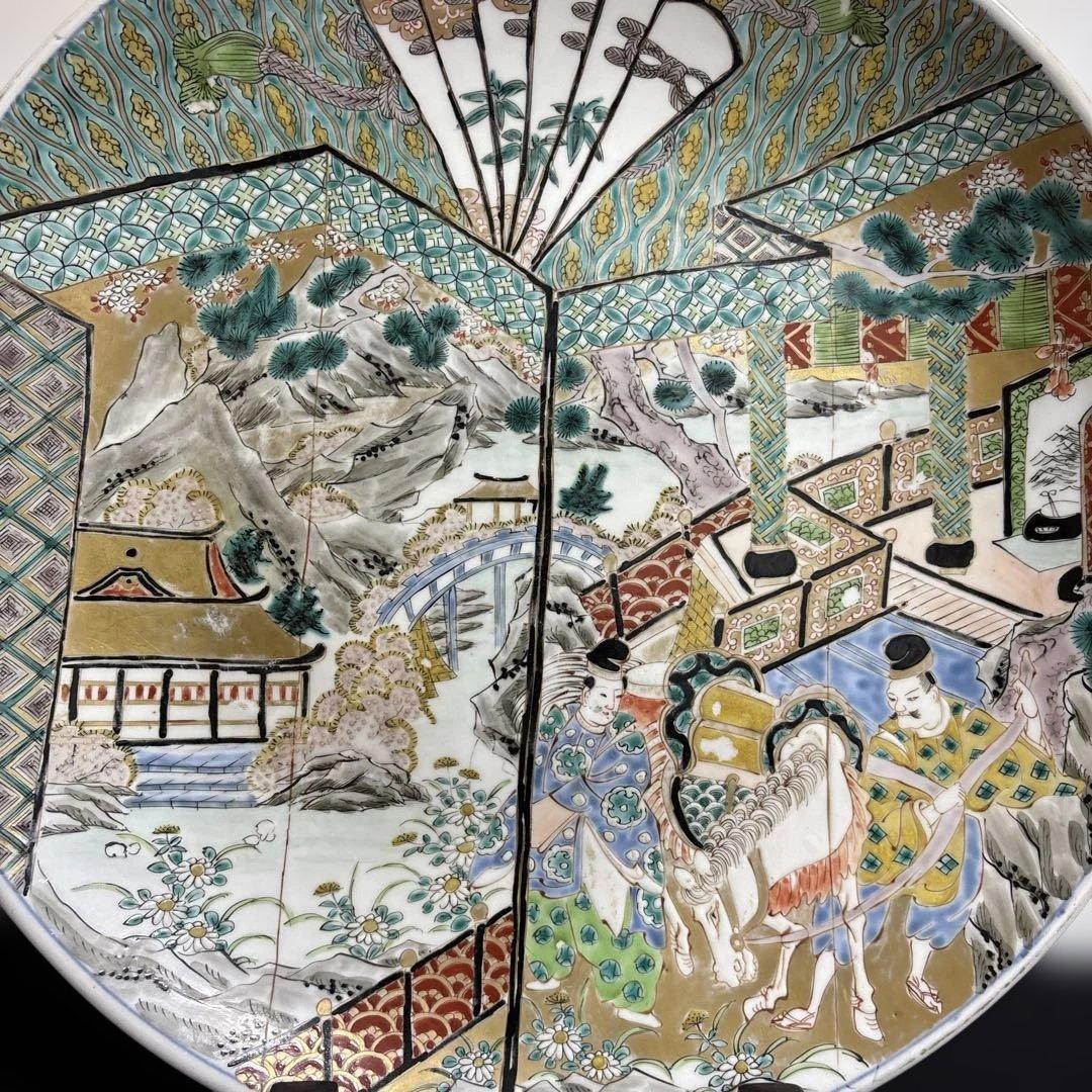 古伊万里 人物 骨董品 直径40センチ 大皿 色絵 人物馬山水図柄