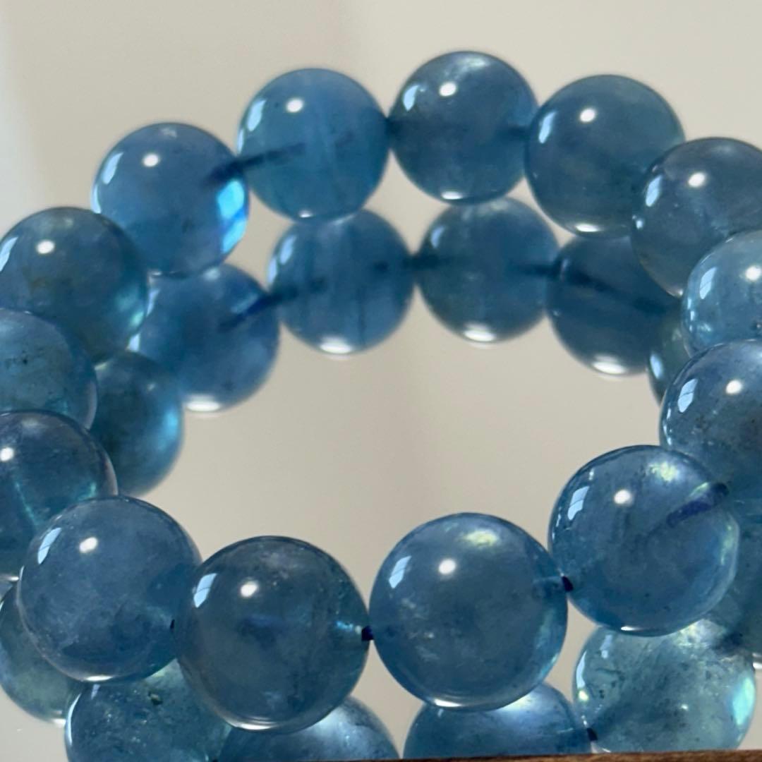 【高品質】上質 デビル アクアマリン 14mm ブレスレット 天然石 希少 水色