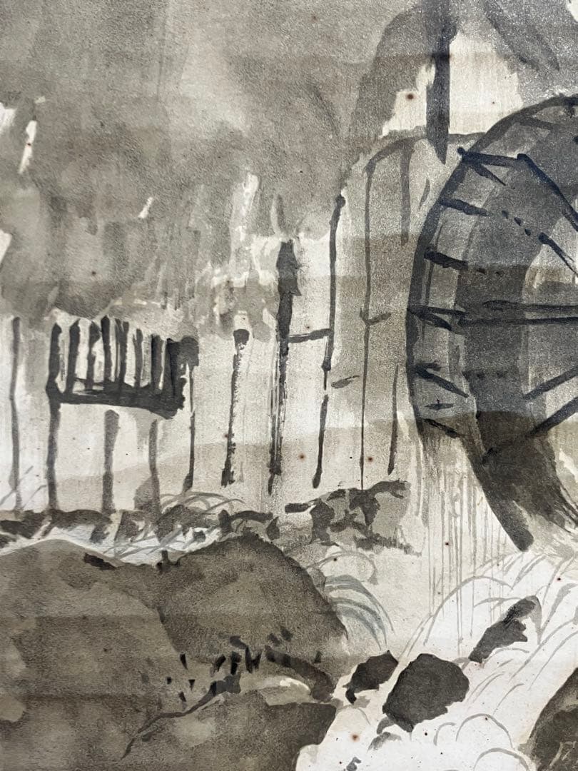 掛け軸 作:川合玉堂 題:清陰釣客水車新緑 双幅 掛軸 茶掛