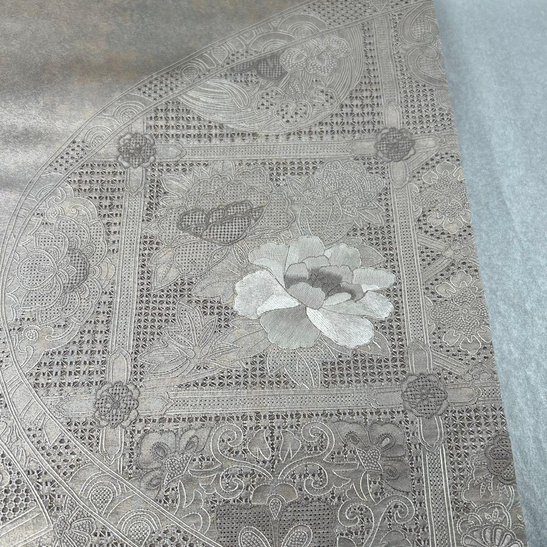 シルバー 花柄刺繍 六通袋帯1222