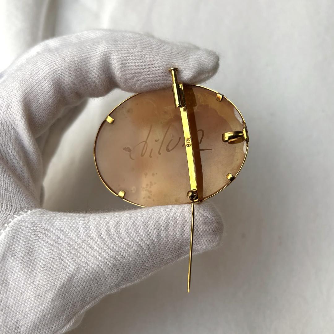 K18 作家もの シェルカメオ ブローチ ペンダントトップ 微笑み 18金