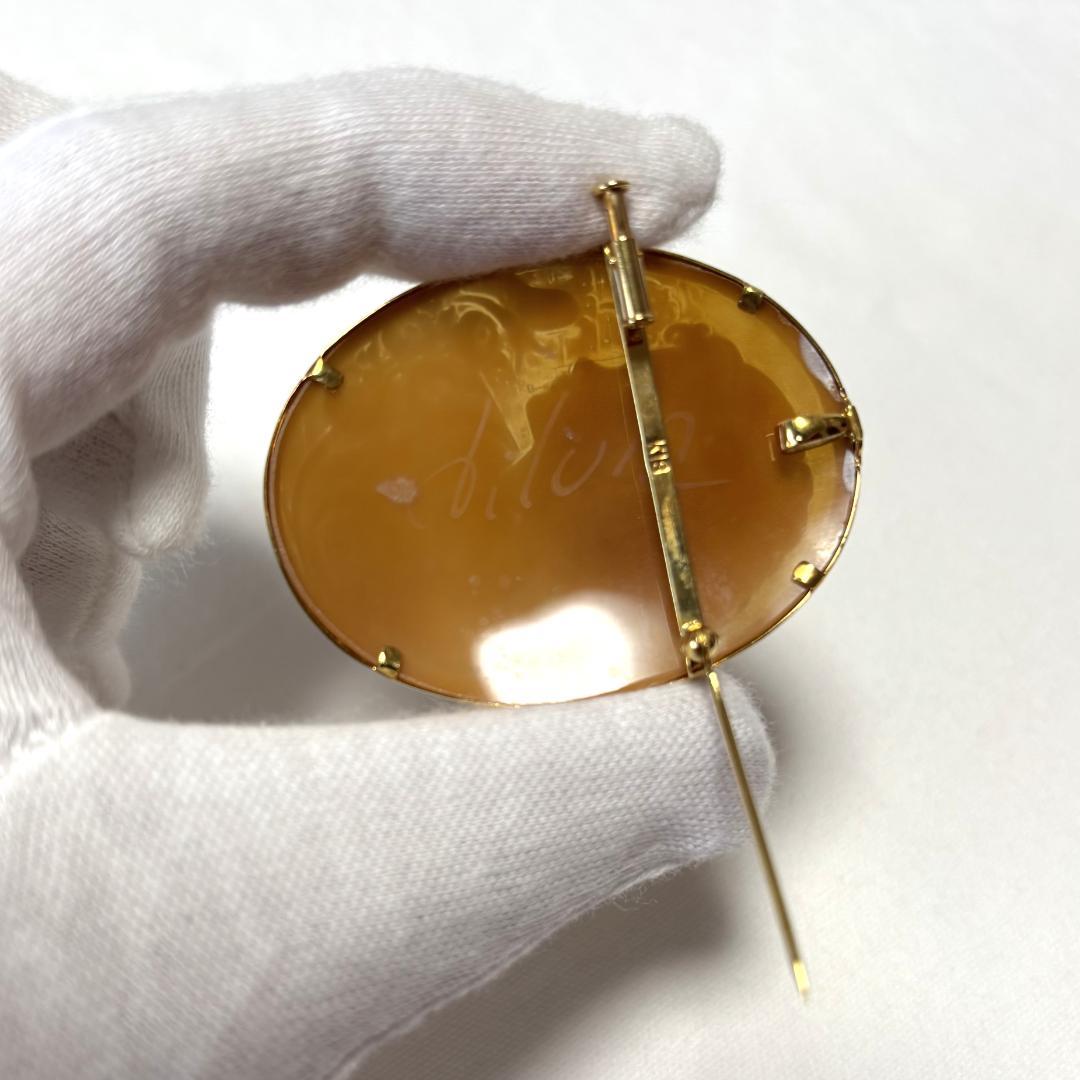 K18 作家もの シェルカメオ ブローチ ペンダントトップ 微笑み 18金