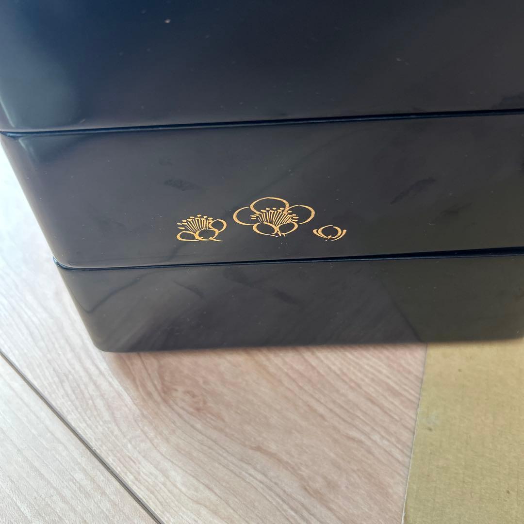 三段重箱 沈金松竹梅 黒 木製 漆塗りお重箱 大五　本重