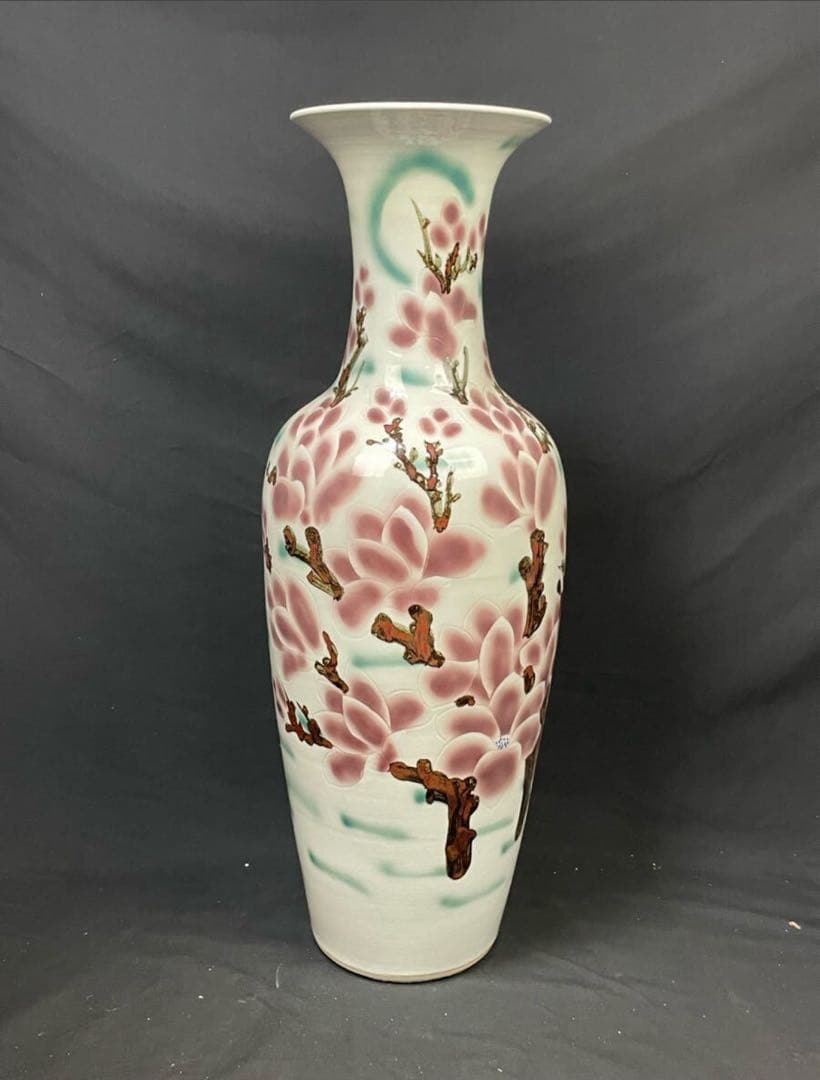 中国美術 特大花瓶 高さ約98cm 飾り壺 置大型インテリア 花柄 大壺