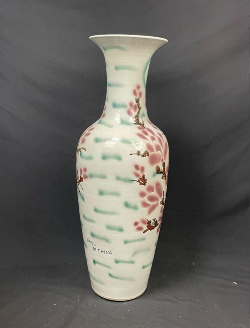 中国美術 特大花瓶 高さ約98cm 飾り壺 置大型インテリア 花柄 大壺