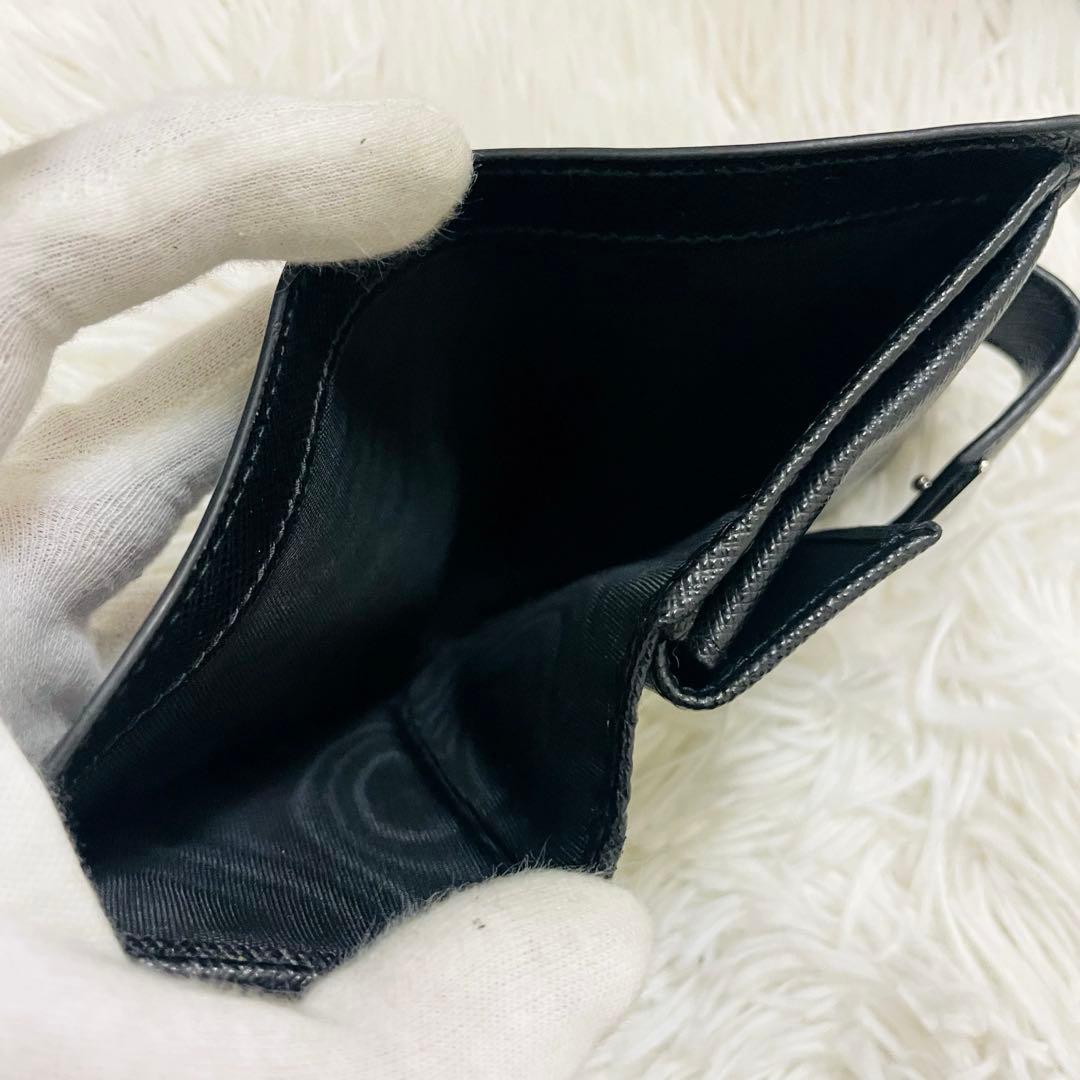 極美✨付属完備✨PRADA 二つ折り財布 サフィアーノ 三角ロゴ レザー 黒