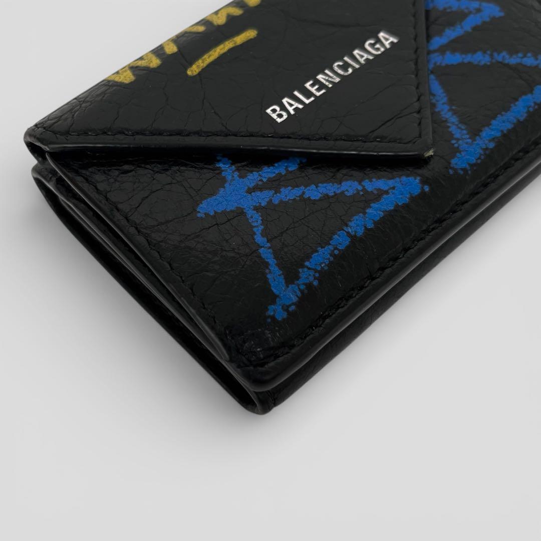 美品 バレンシアガ ペーパー ミニウォレット グラフィティ ブラック 財布