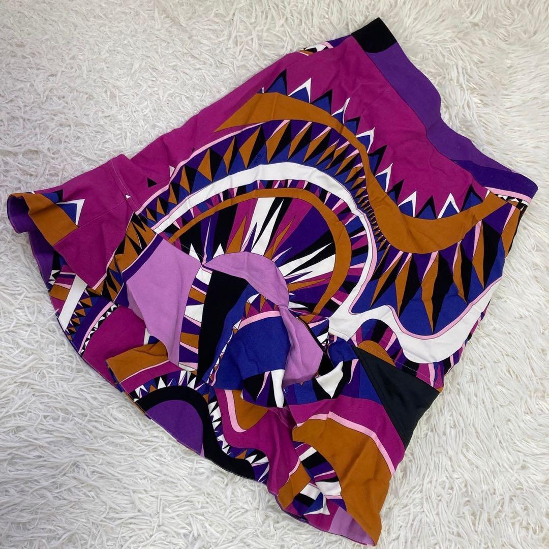 EMILIO PUCCI 総柄裾フリルスカート パープル 38 エレガント 大人