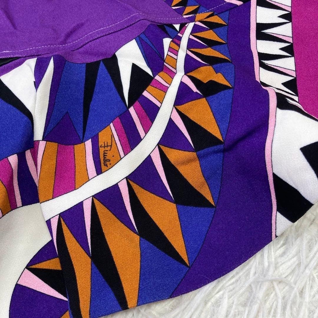 EMILIO PUCCI 総柄裾フリルスカート パープル 38 エレガント 大人