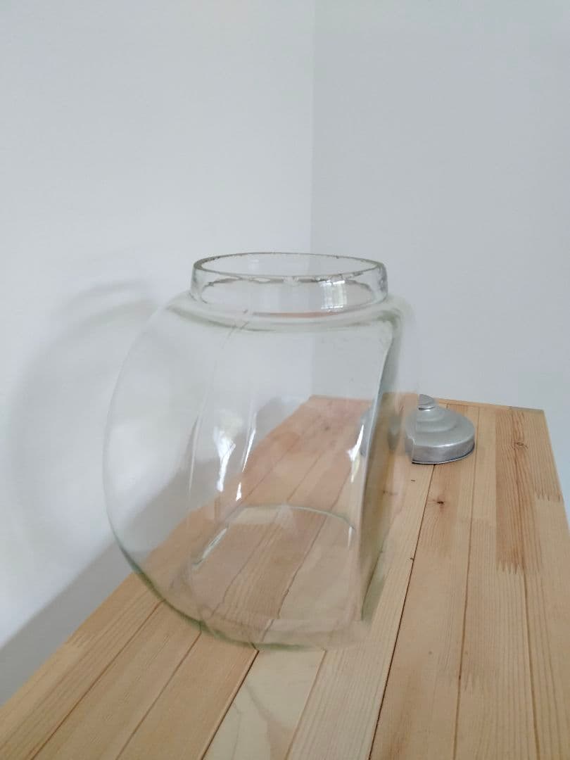 ガラス瓶　昭和レトロ キャンディポット ブリキ蓋付き　駄菓子　猫瓶　 昭和初期