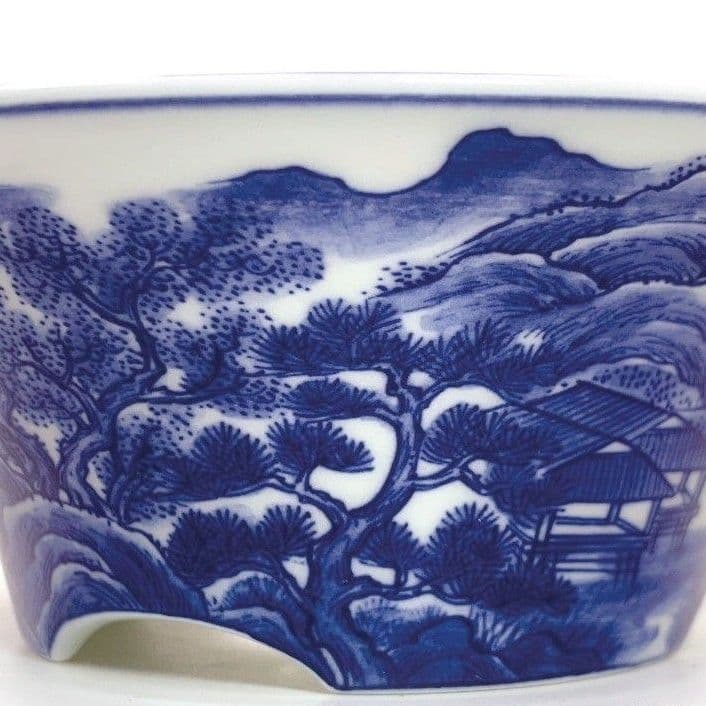 すさまじい筆致！染付山水図丸鉢 /盆栽/小品盆栽/盆栽鉢/植木鉢/谷樂方山