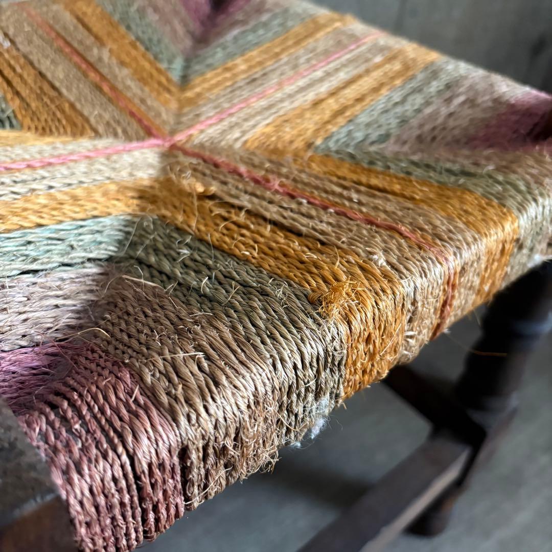 ヴィンテージ　ラッシュスツール　無垢材