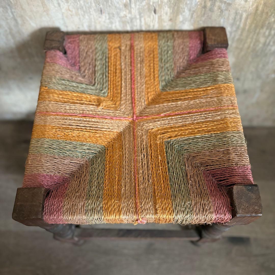 ヴィンテージ　ラッシュスツール　無垢材