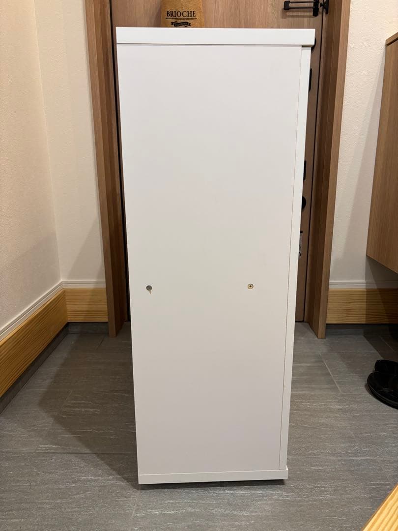 ホワイト靴箱 ミラー付き 二重扉