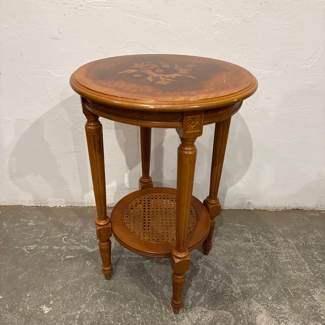 ヴィンテージ　木製　ラウンド　サイドテーブル　2段