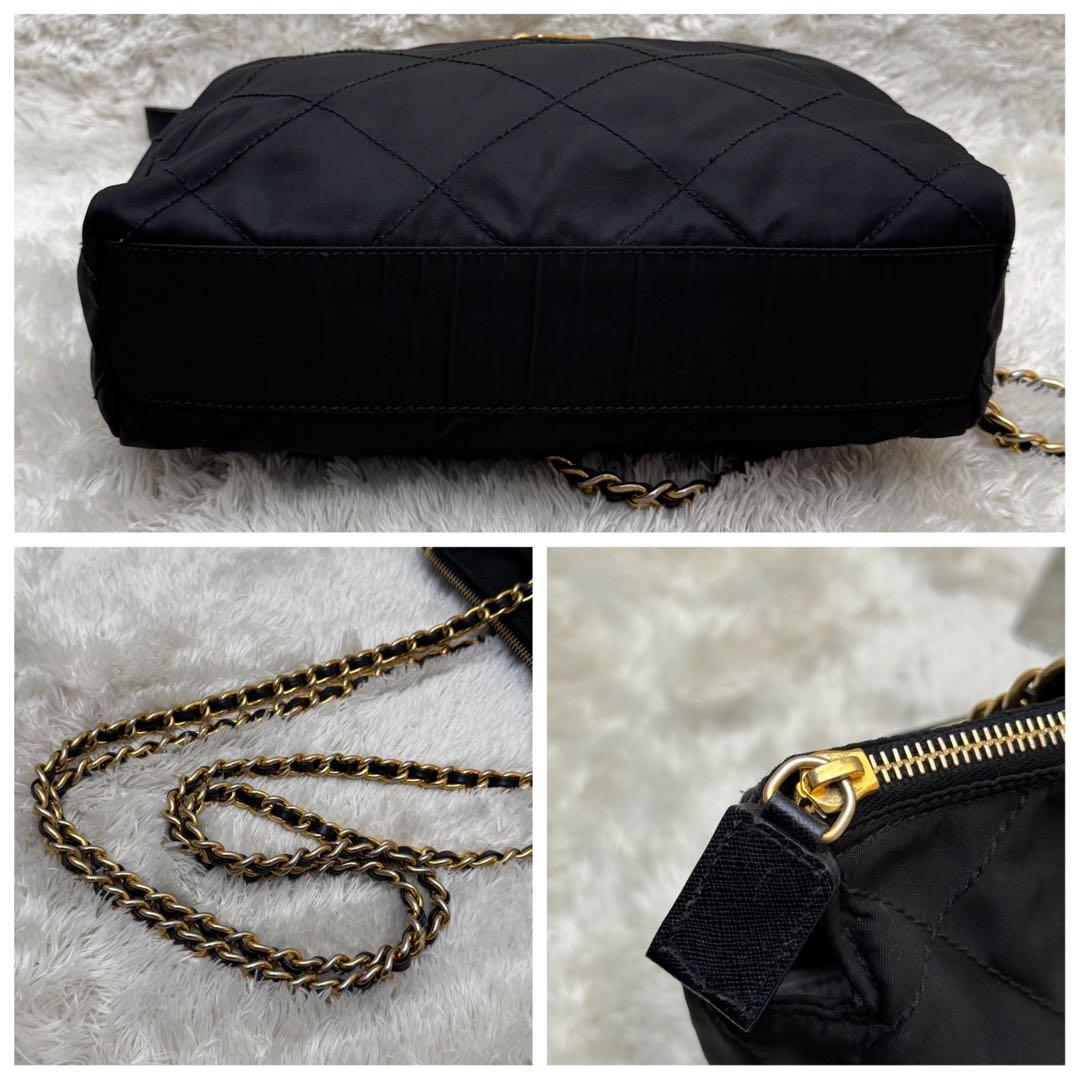 PRADAプラダ チェーンショルダーバッグ キルティング 三角ロゴ ナイロン 黒