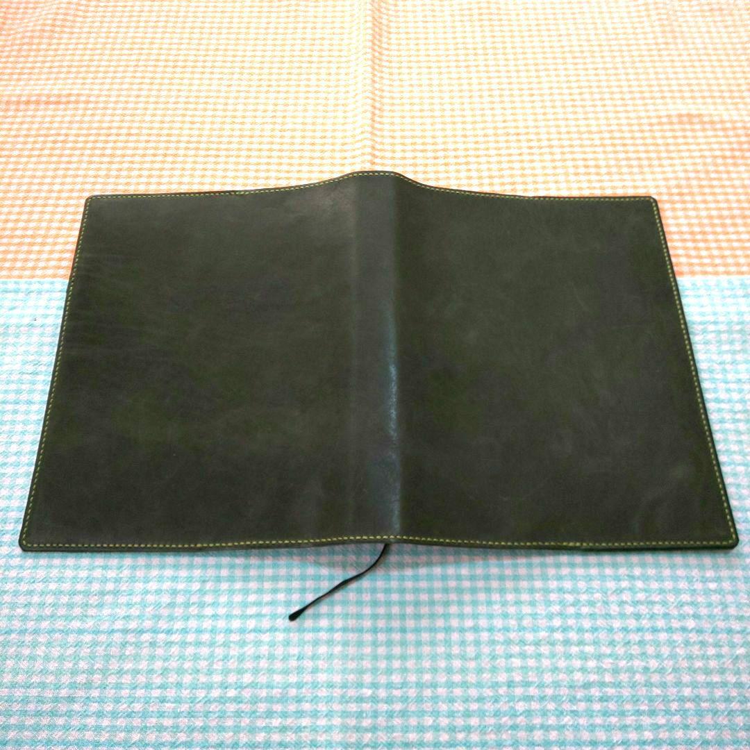 オイルワックスヌメ革 ダークグリン レザーカバー、B5 26穴バインダー付