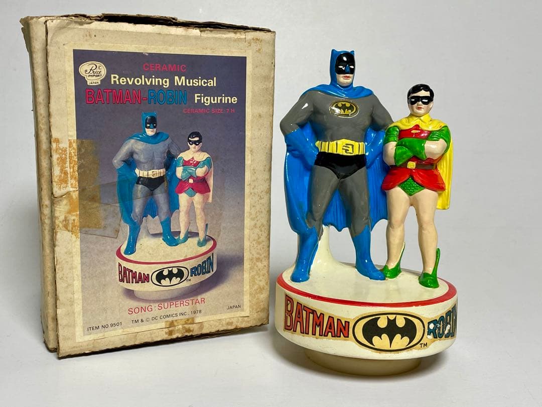 バットマンとロビン陶器製回転オルゴール箱付き　レア　レトロ　昭和　ビンテージ