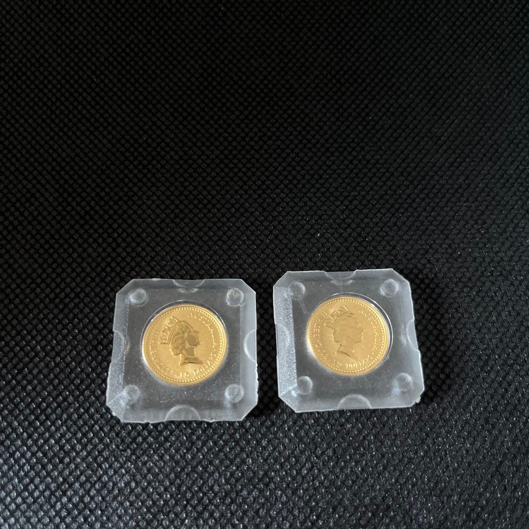 バ*ー様 1991オーストラリア金貨1/10オンス　2枚セット　カンガルー　エリ
