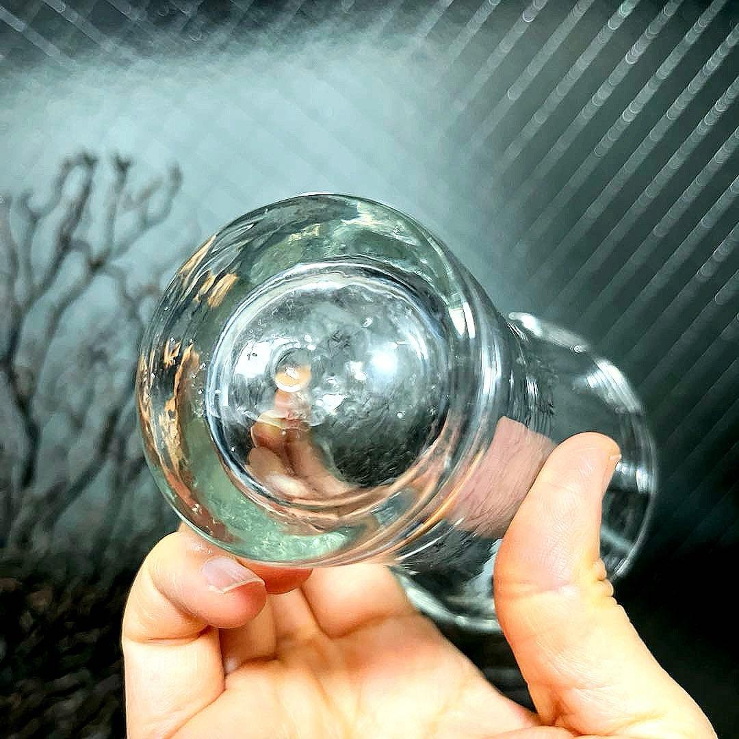 骨董　時代ガラス　薄張り　縞模様　ラッパ型　朝顔造り　ピルスナー　コップ　ウラン