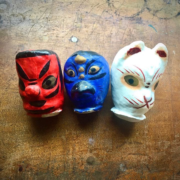 埼玉県 廃絶 郷土玩具 越谷市 砂原張子 松沢栄一 第六天神社　天狗　烏天狗　狐