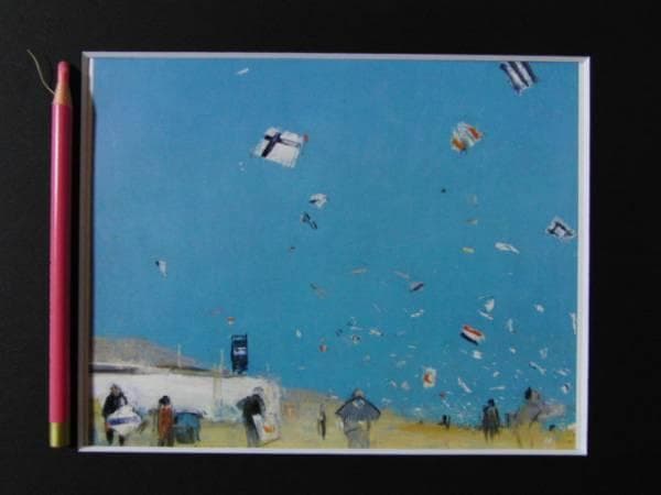 金山平三、凧揚げ、画集より、希少、新品額・額装付