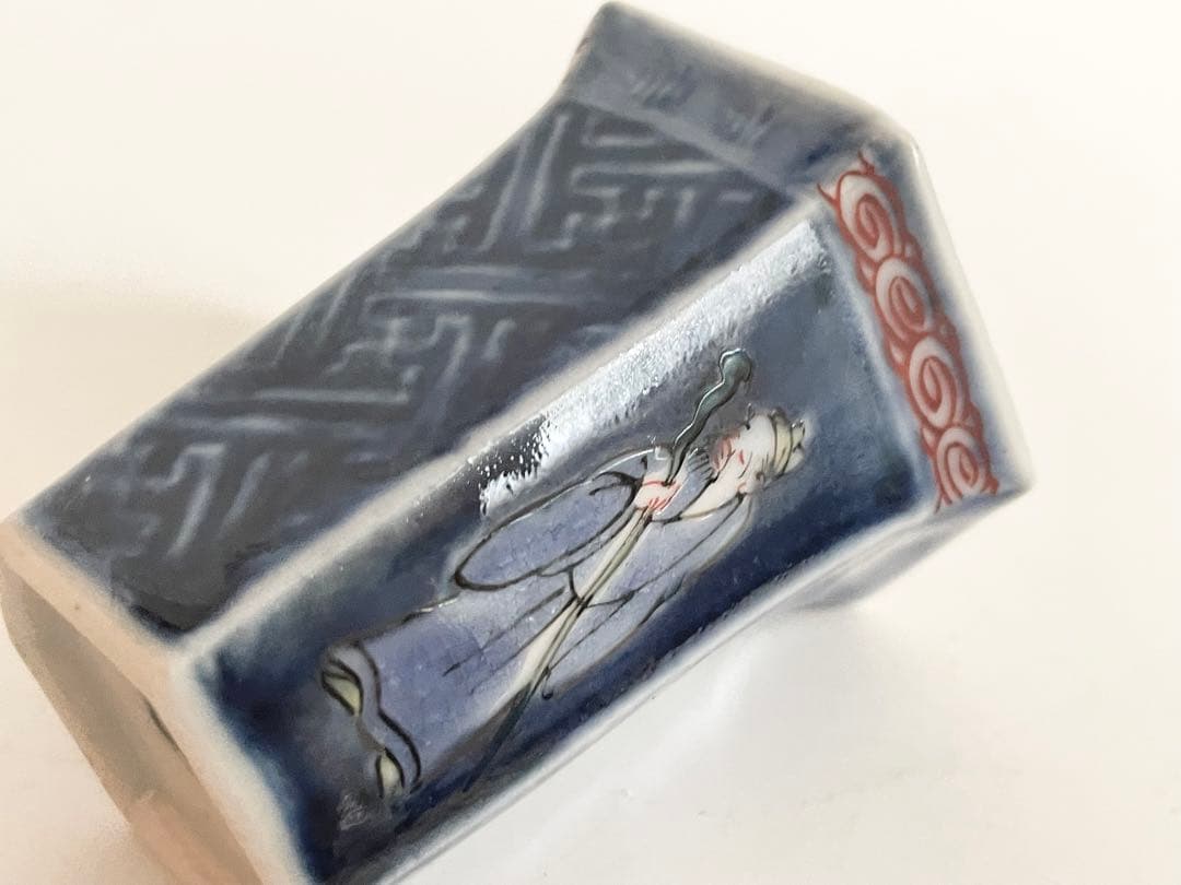 骨董　アンティーク　古伊万里　染付　色絵　文人図　六角杯　筒杯　覗き猪口