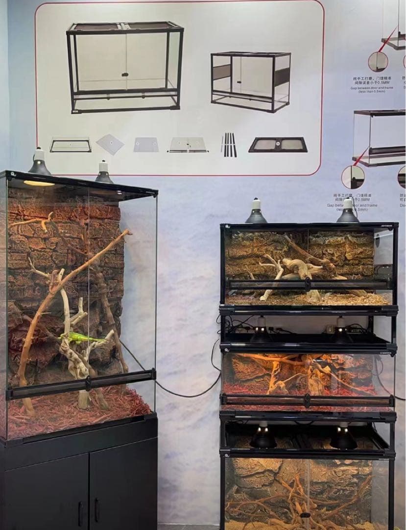 オリジナル組み立て式爬虫類両生類飼育ケージガラス飼育ケージ60x30x30cm