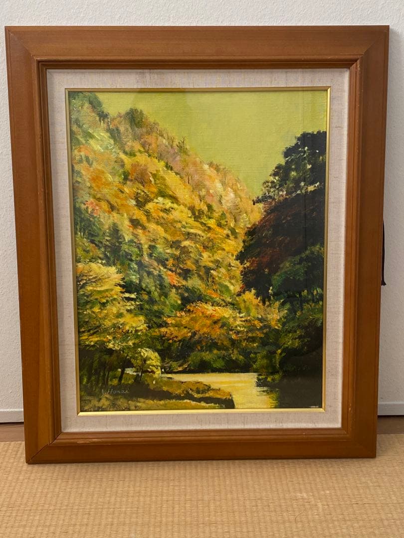 油絵　花井善道　『 錦秋十和田湖 』　共シール　画　F6号